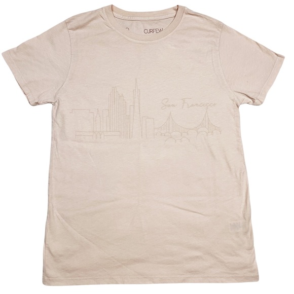 No Curfew San Francisco Skyline Crewneck Graphic Short Sleeve T-Shirt Blush Sz S - Picture 1 of 6
